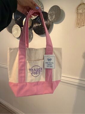 Trader Joe's Pink Mini Canvas Tote NWT